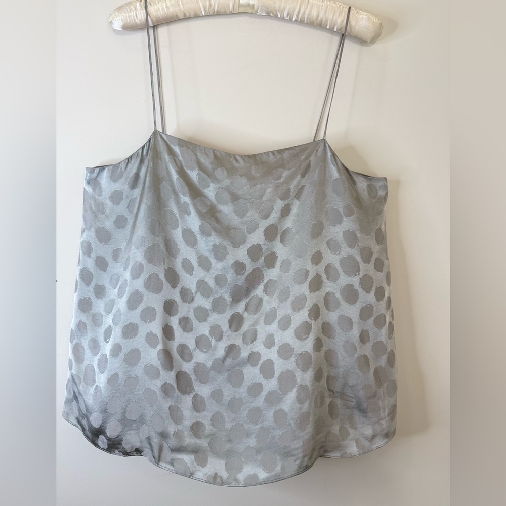 THEORY Clean Tank Blouse Size Large  Gray With Silver Polka Dots